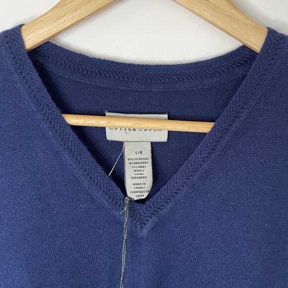 NWT Cutter and Buck Navy Blue Silk Lambswool Blend Sweater Vest Lightweight LRG - Picture 10 of 11